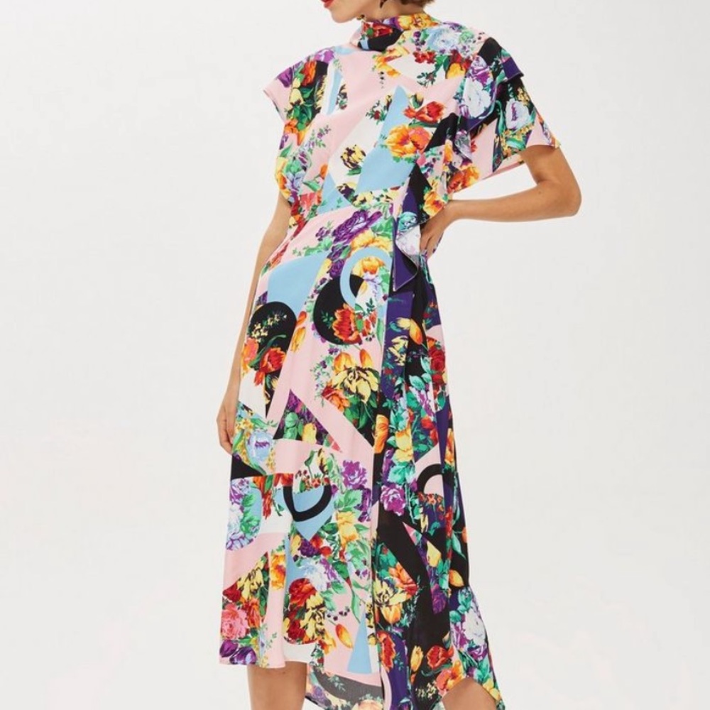 Topshop Floral Print Cowl Back Midi Dress